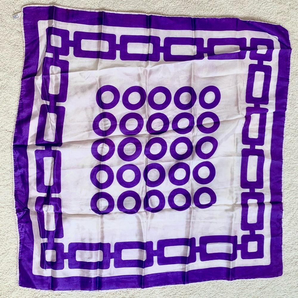 Vintage Italian Purple and White Geometric Print Scarf